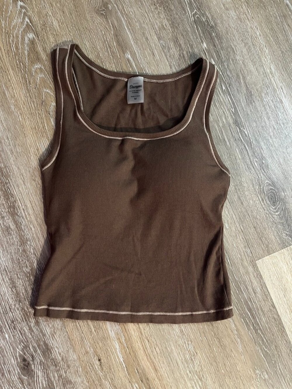 Brown Ribbed Tank Top Padded Crop Fitted Tank Top